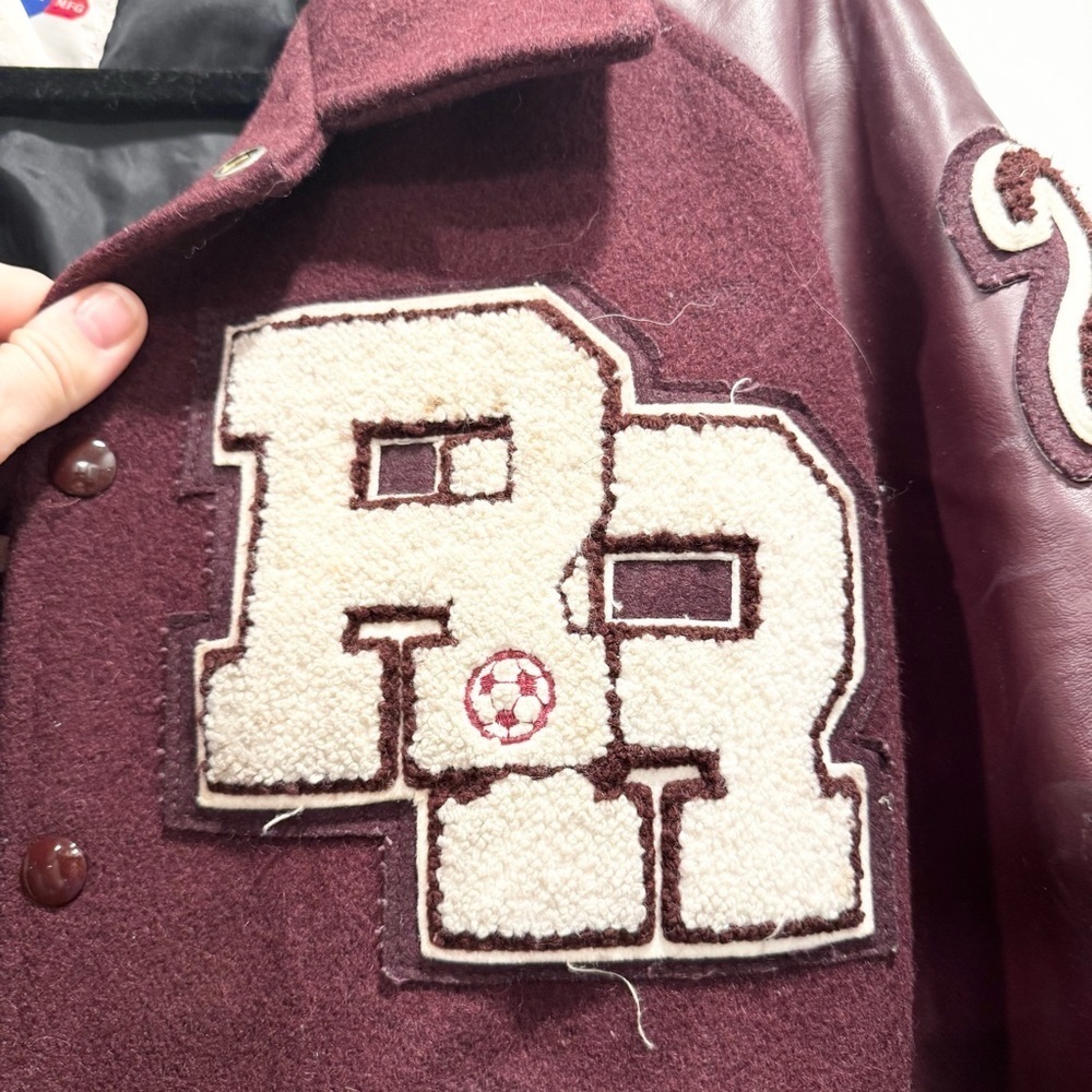 Vintage Authentic Y2K leather letterman jacket maroon small medium 90s Varsity - Picture 5 of 10